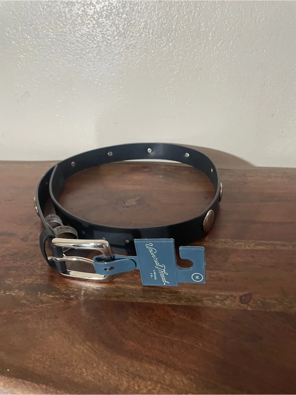 NWT Universal Thread Black Studded Skinny Belt Medium Silver Hardware